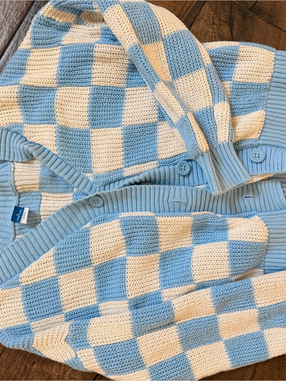Old Navy Girls Checkerboard Cardigan - Light Blue & Cream